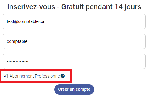 Inscription abonnement professionnel